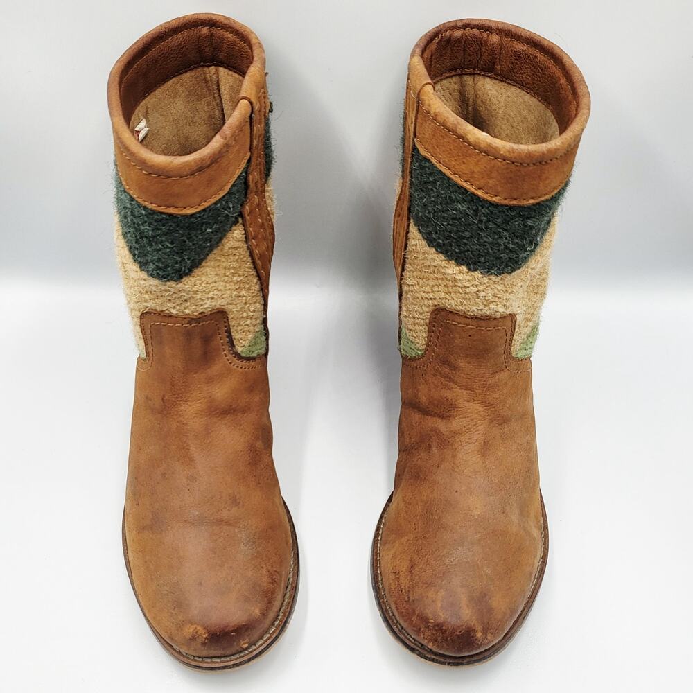 Seychelles "Give Your Heart Away" Brown Leather Neutral Tapestry Moto Boots Sz 8 - Picture 5 of 11